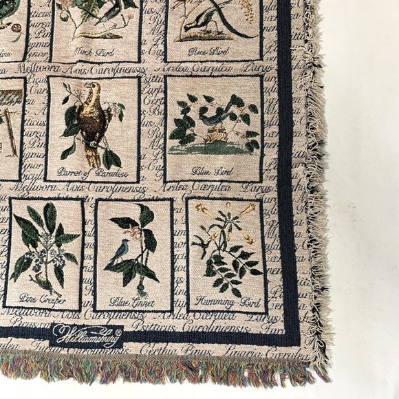 Vintage Tapestry Afghan Woven Blanket Birds Williamsburg 52” x 40" - Picture 5 of 8